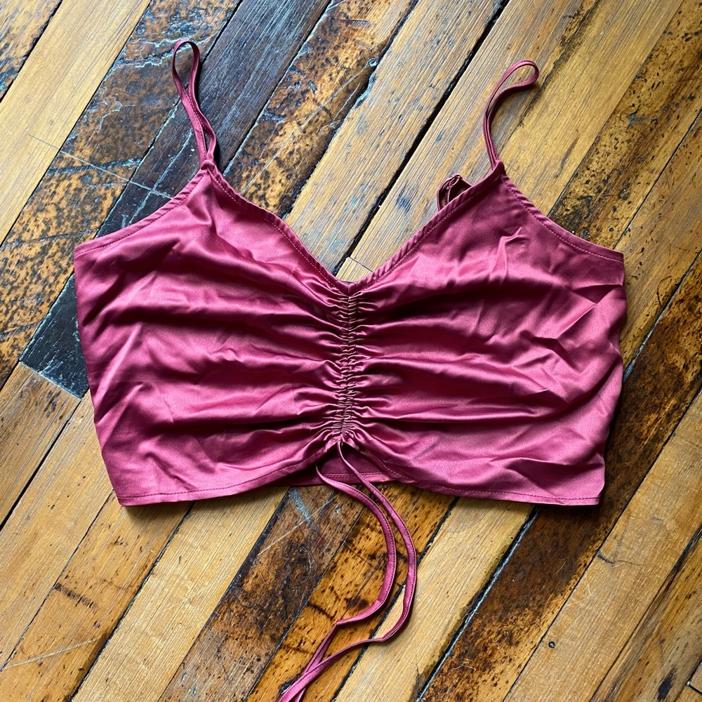 Plum silk ruched crop top